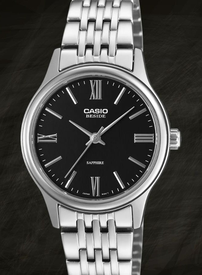 كاسيو Beside Analog Women's Watch BLS-100D-1AVDF, 34.5mm Black Dial, Silver Stainless Steel Case & Bracelet, 50 m WR - Image 1